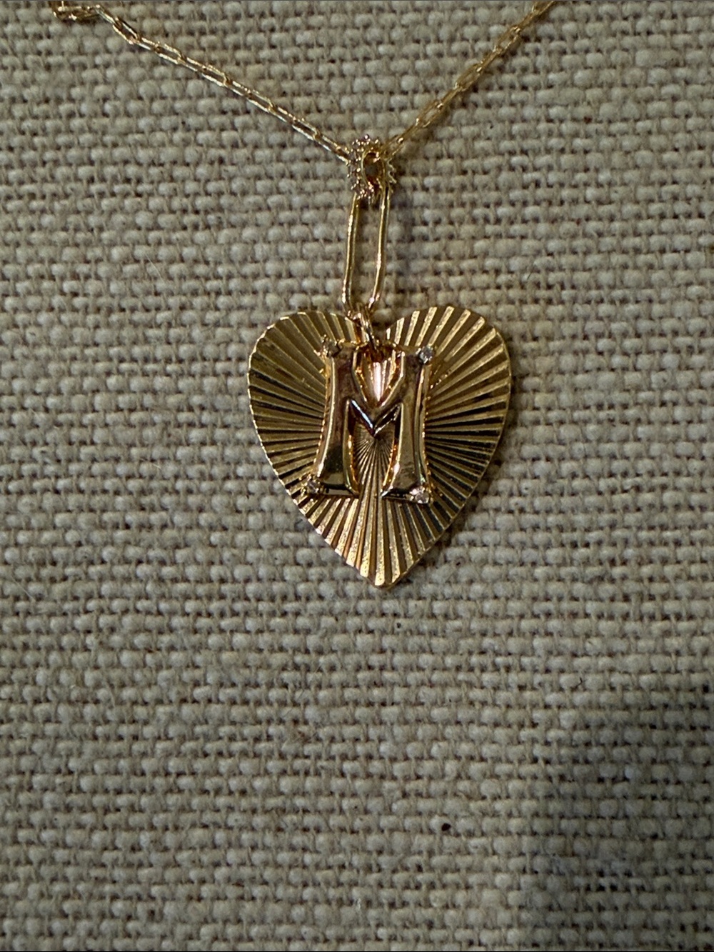 Anthropologie Gold Monogram "M" Fluted Heart Pendant Necklace/NWT - Picture 5 of 12